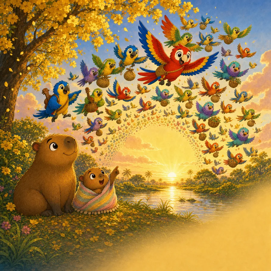 A bridge of wings — birds of every color flying home to help